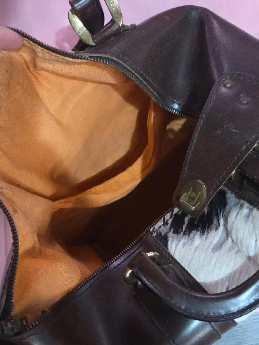 Brown Leather & Cream Haircalf Tote Bag Handmade